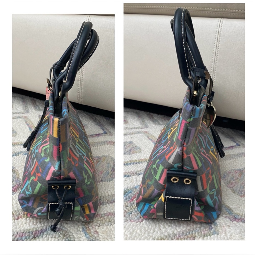 Dooney & Bourke Multicolor DB Monogram Drawstring Bag Canvas Leather Trim Y2K - Picture 9 of 14